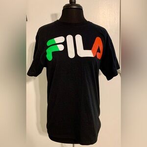 Fila Men's Black Tee with Multicolor Logo Italy flag Italian gym shirt